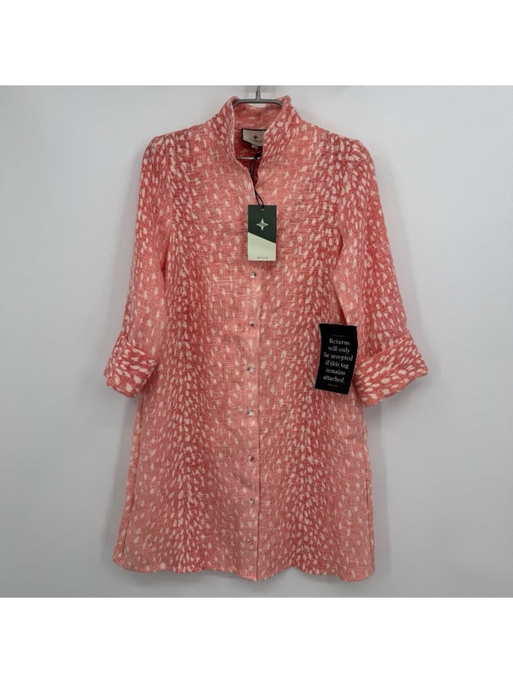 Tuckernuck Women's Linen Coral Antelope Charlie Shirt Dress Stand Collar size XS